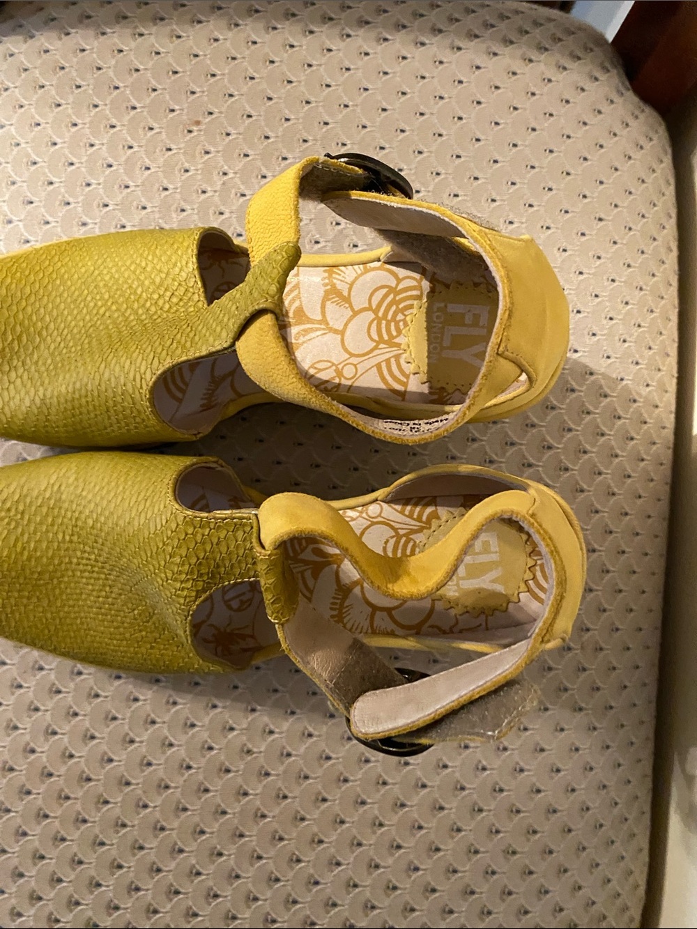 Fly London Women's Yellow Textured Wedge Slingbacks